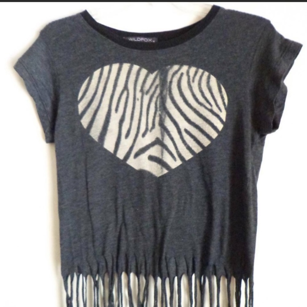 NEW! Wildfox grey fringe crop top short sleeve tee! Women’s size medium
